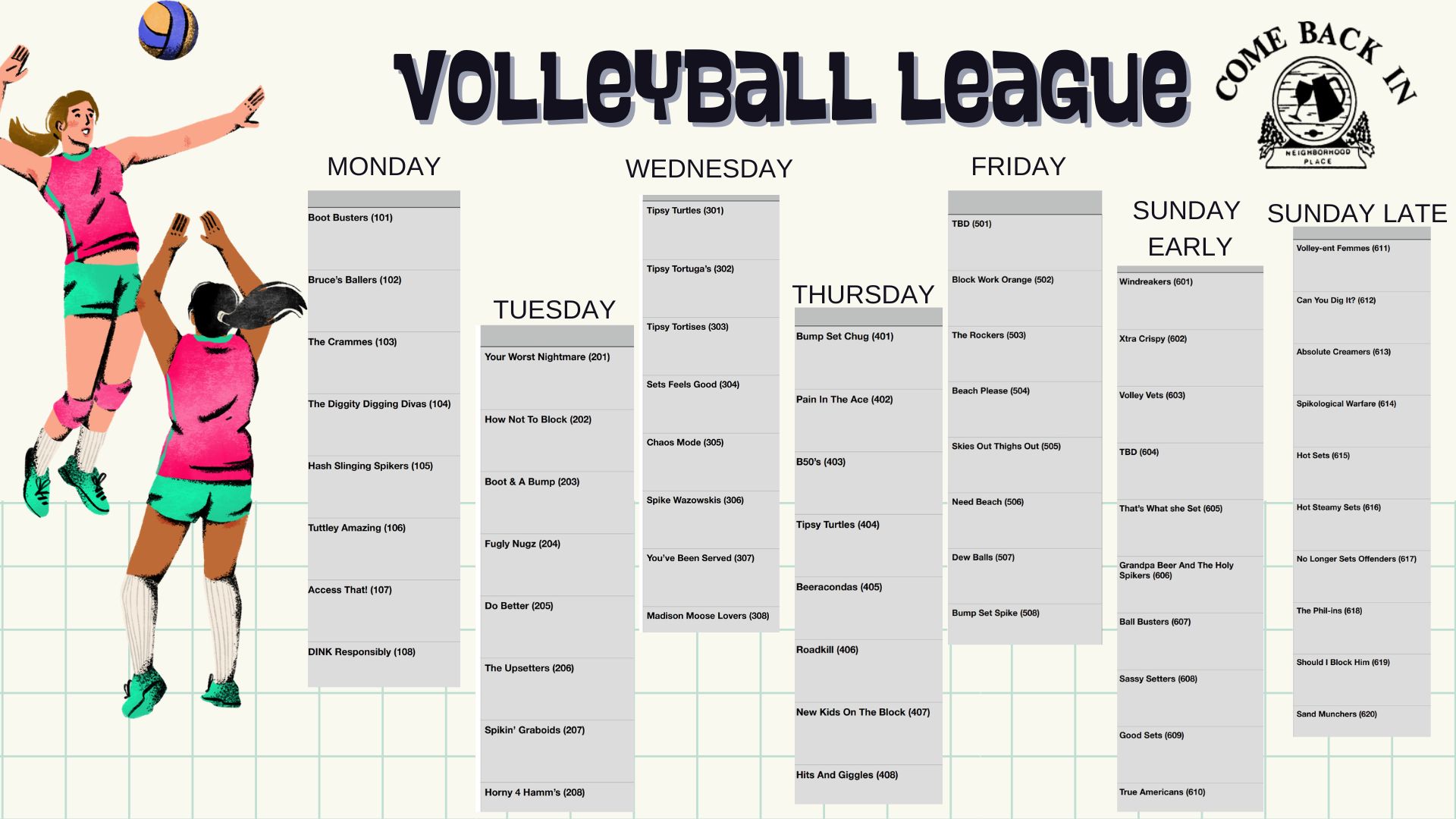 VB Team Names & Numbers 2026